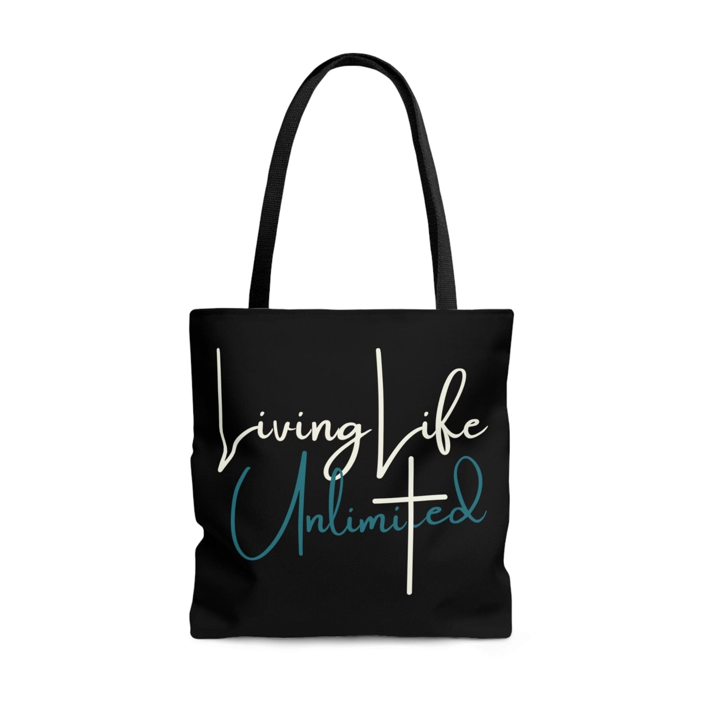Large Tote Bag Living Life Unlimited - Inspirational Motivation - White and Green