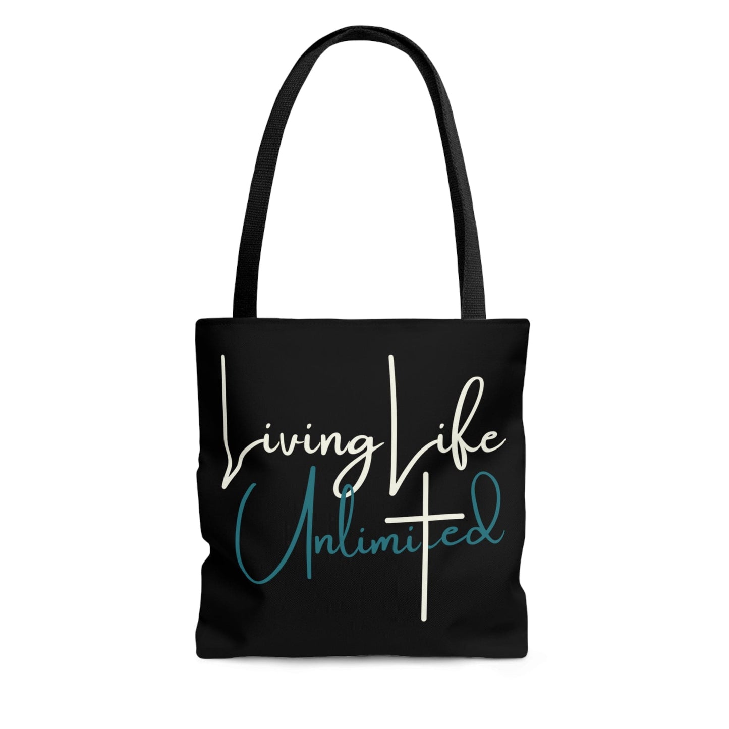Large Tote Bag Living Life Unlimited - Inspirational Motivation - White and Green